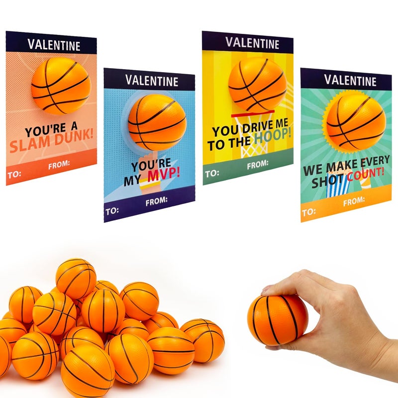 Leetous Basketball Valentines Day Cards Gifts for Kids School 24 PackMini Foam Basketball Toys with Exchange Cards for BoysValentines Sport Party Favors Goodie Bag Stuffers Classroom Treats for Toddlers - Image 3