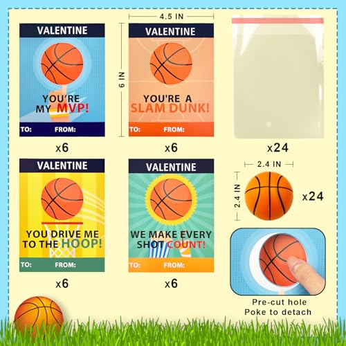 Leetous Basketball Valentines Day Cards Gifts for Kids School 24 PackMini Foam Basketball Toys with Exchange Cards for BoysValentines Sport Party Favors Goodie Bag Stuffers Classroom Treats for Toddlers - Image 5