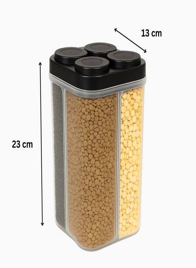 Houspace 4 Section Plastic Container Box 2500ml – Airtight Storage Organizer for Kitchen Accessories, Dry Fruits, Snacks, Masala, Grains, Spices, Pulses, Tea Coffee Sugar, Fridge Pantry Box - Image 3