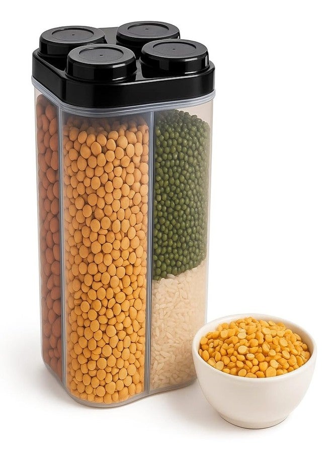 Houspace 4 Section Plastic Container Box 2500ml – Airtight Storage Organizer for Kitchen Accessories, Dry Fruits, Snacks, Masala, Grains, Spices, Pulses, Tea Coffee Sugar, Fridge Pantry Box - Image 1