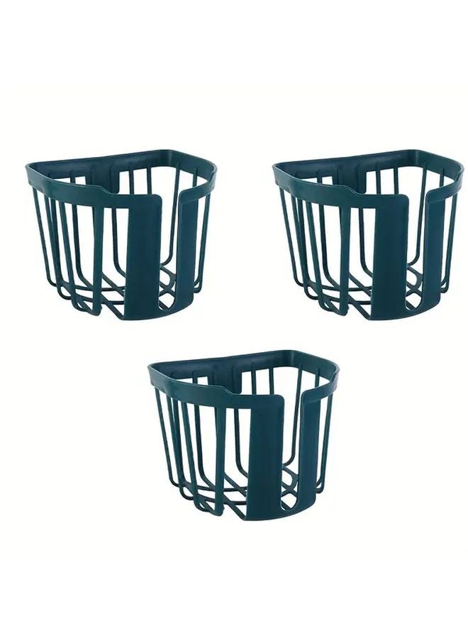 Blue Adhesive Wall Mounted Toilet Paper Holder Dispenser Storage Rack 3pcs - Image 1