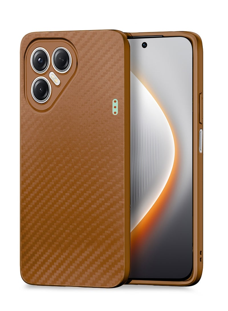 دبليو تيك غطاء حالة نسيج ألياف الكربون السليكون السائل لجهاز Tecno Pova 7 5G 2025 (MCFPSN) - بني - Image 1