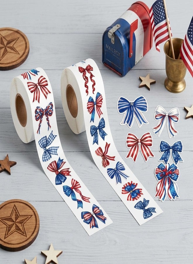 BkeeCten Patriotic Bow Stickers Roll - 16 Unique Red White Blue Vinyl Self Adhesive Durable Waterproof Decals for Scrapbooking Laptop Water Bottle Independence Day 4th of July Party Craft Supplies - Image 4