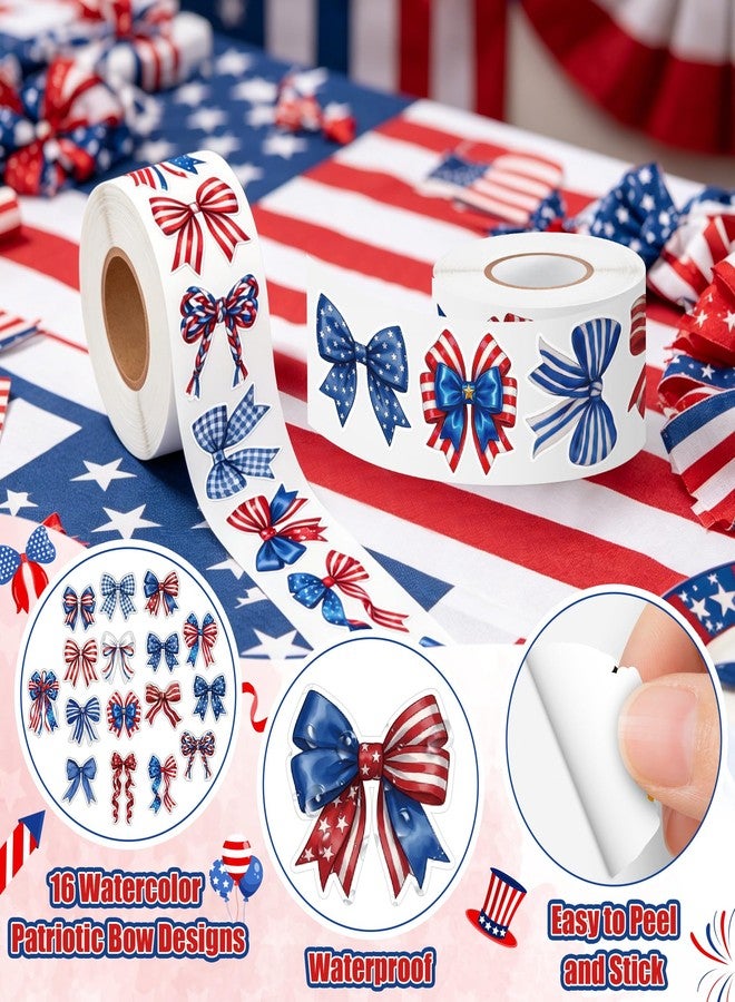 BkeeCten Patriotic Bow Stickers Roll - 16 Unique Red White Blue Vinyl Self Adhesive Durable Waterproof Decals for Scrapbooking Laptop Water Bottle Independence Day 4th of July Party Craft Supplies - Image 3