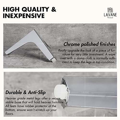 La Vane 7 Inch Metal Furniture Legs, Set of 4 - Modern Diamond Triangle Silver DIY Replacement Feet Corner Legs for Cabinet, Sofa, Sideboard, Couch, Dresser Makeover - Image 4