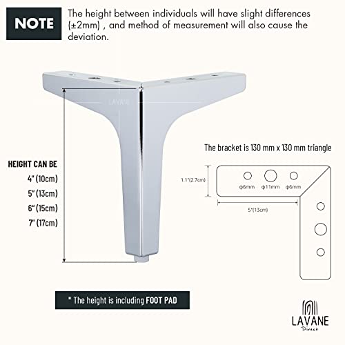 La Vane 7 Inch Metal Furniture Legs, Set of 4 - Modern Diamond Triangle Silver DIY Replacement Feet Corner Legs for Cabinet, Sofa, Sideboard, Couch, Dresser Makeover - Image 5