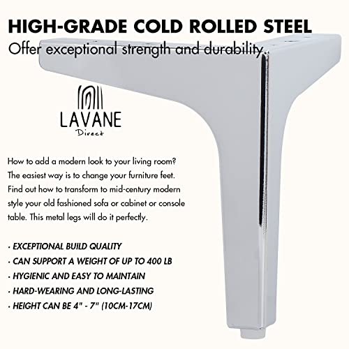 La Vane 7 Inch Metal Furniture Legs, Set of 4 - Modern Diamond Triangle Silver DIY Replacement Feet Corner Legs for Cabinet, Sofa, Sideboard, Couch, Dresser Makeover - Image 3