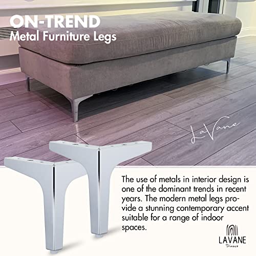 La Vane 7 Inch Metal Furniture Legs, Set of 4 - Modern Diamond Triangle Silver DIY Replacement Feet Corner Legs for Cabinet, Sofa, Sideboard, Couch, Dresser Makeover - Image 2