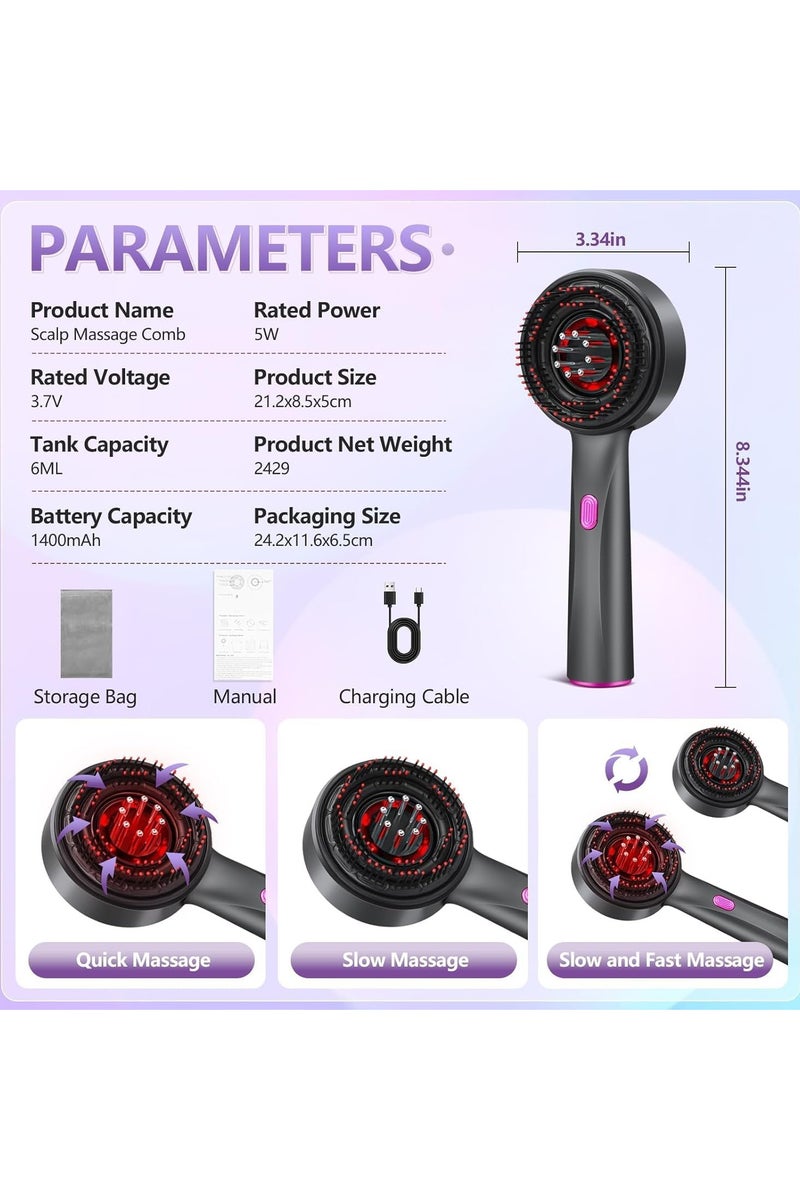 اداة توزيع زيت الشعر 3 في 1 لفروة الراس ومدلك الشعر، فرشاة تدليك كهربائية لفروة الرأس، زيت فروة الرأس مقاوم للماء بدرجة IPx7، رمادي داكن - Image 5