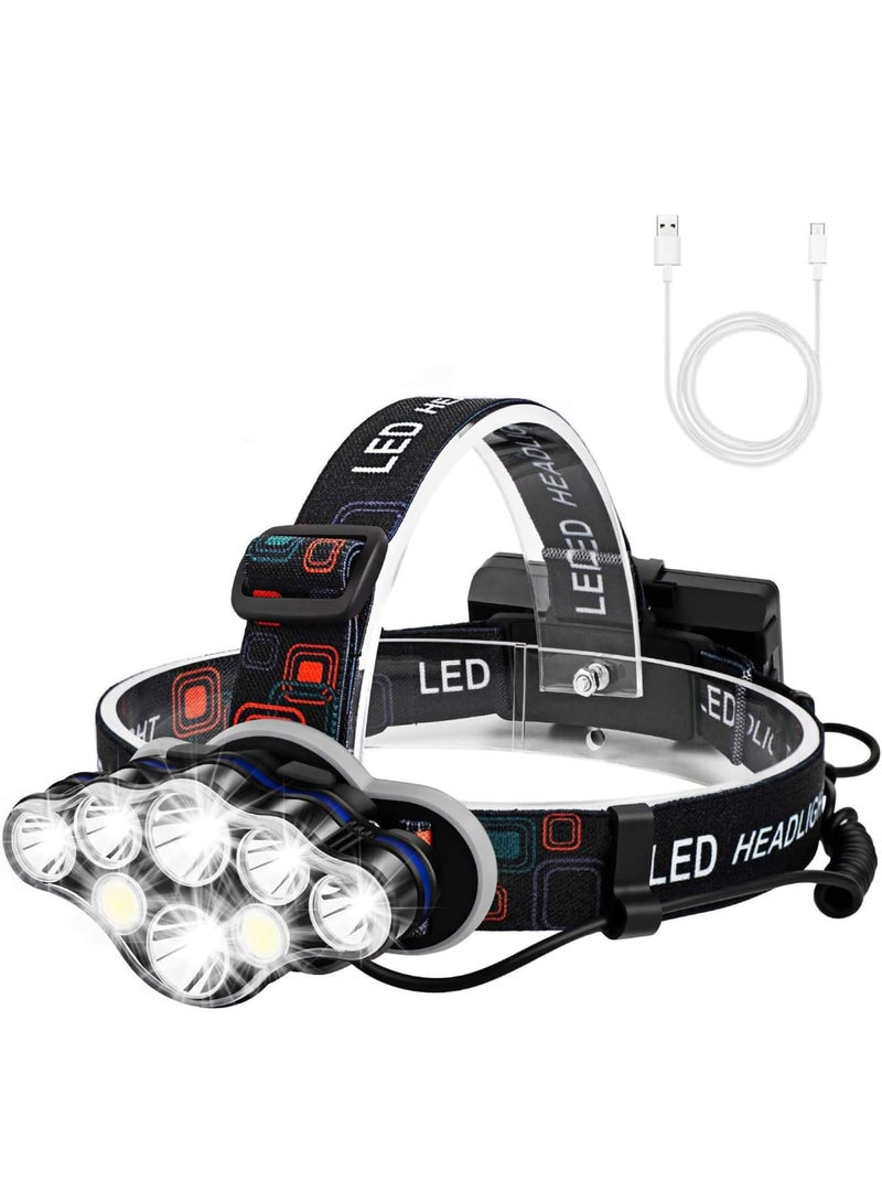 SYOSI مصباح رأس، مصباح رأس قابل لإعادة الشحن فائق السطوع 13000 لومن 8 أوضاع إضاءة، مصباح رأس خفيف الوزن ومقاوم للماء، مصباح يدوي بدون استخدام اليدين للعمل، الصيد، التخييم، الجري - Image 1