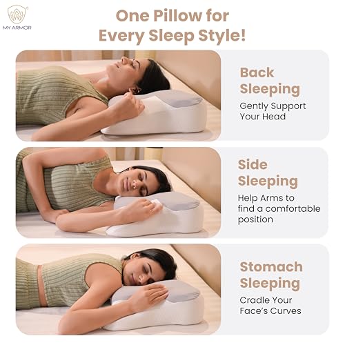 MY ARMOR Cervical Memory Foam Pillow for Neck Pain Relief | Butterfly Orthopedic Contour Pillow | Dual Height Ergonomic Design for Side, Back Sleepers | Shoulder Support Cushion with Arm Rest - Image 2
