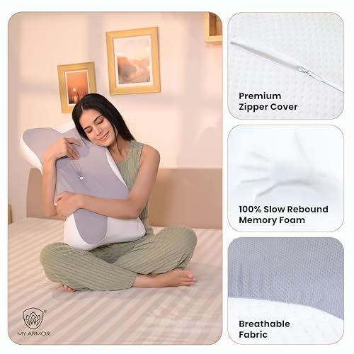 MY ARMOR Cervical Memory Foam Pillow for Neck Pain Relief | Butterfly Orthopedic Contour Pillow | Dual Height Ergonomic Design for Side, Back Sleepers | Shoulder Support Cushion with Arm Rest - Image 5