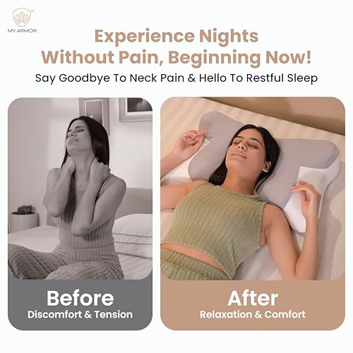 MY ARMOR Cervical Memory Foam Pillow for Neck Pain Relief | Butterfly Orthopedic Contour Pillow | Dual Height Ergonomic Design for Side, Back Sleepers | Shoulder Support Cushion with Arm Rest - Image 3