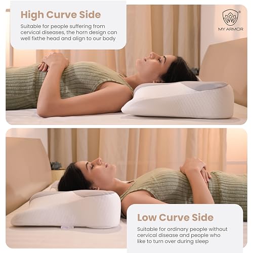 MY ARMOR Cervical Memory Foam Pillow for Neck Pain Relief | Butterfly Orthopedic Contour Pillow | Dual Height Ergonomic Design for Side, Back Sleepers | Shoulder Support Cushion with Arm Rest - Image 4