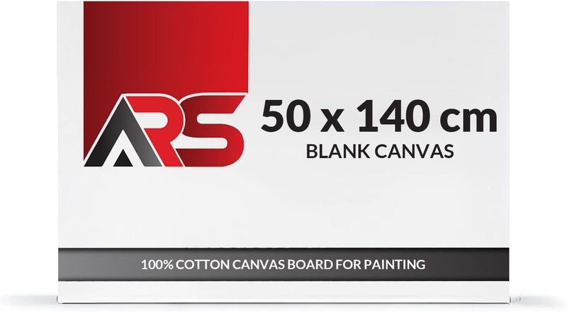 اي ار اس لوحة قماشية بيضاء فارغة من ARS، مقاس 50 × 140 سم - لوحة قماشية فنية عالية الجودة مصنوعة من القطن الخالص 100%، مناسبة للرسم، وصب الأكريليك، والرسم الزيتي، والرسم الجاف والرطب. - Image 1