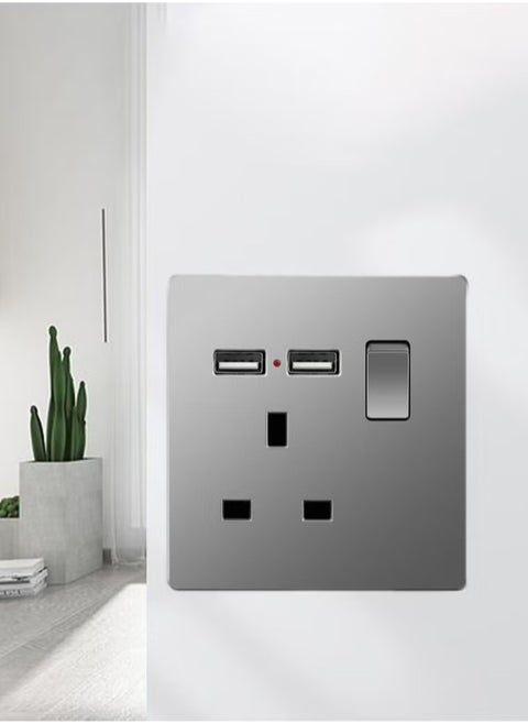 British Standard Socket Switch Multi Power Socket Grey Pc Panel 90mm X 90mm