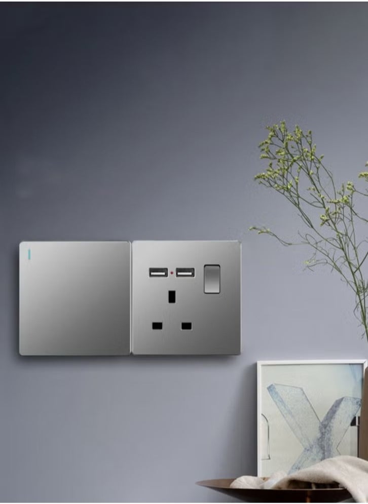 Generic - British Standard Socket Switch Multi Power Socket Grey Pc Panel 90mm X 90mm - Image 1