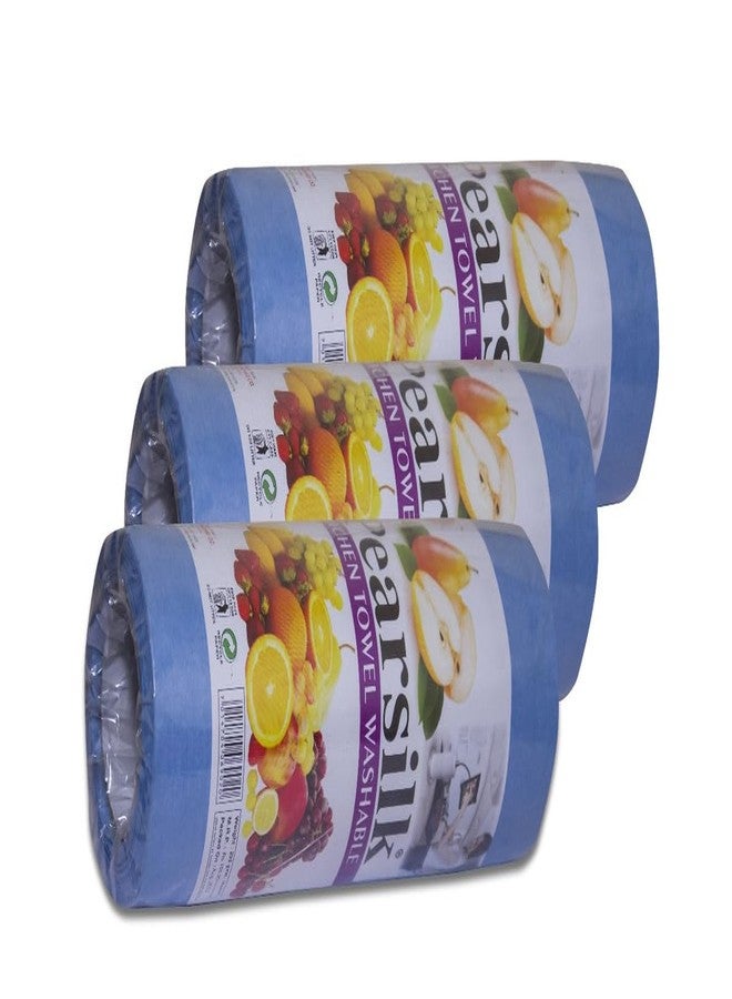 PEARSILK لفائف مناديل مطبخ عادية من بيرسيلك، 4 طبقات، لون أزرق، عبوة من 3 قطع - Image 1