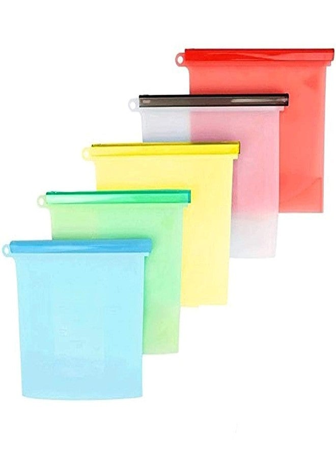 LABROS Silicone Material Eco-Friendly Reusable Food Airtight Seal Storage Bag Leak Proof Zip Lock Bags for Food for Fridge and Microwave 1000 ml (5 PCS) - Image 2