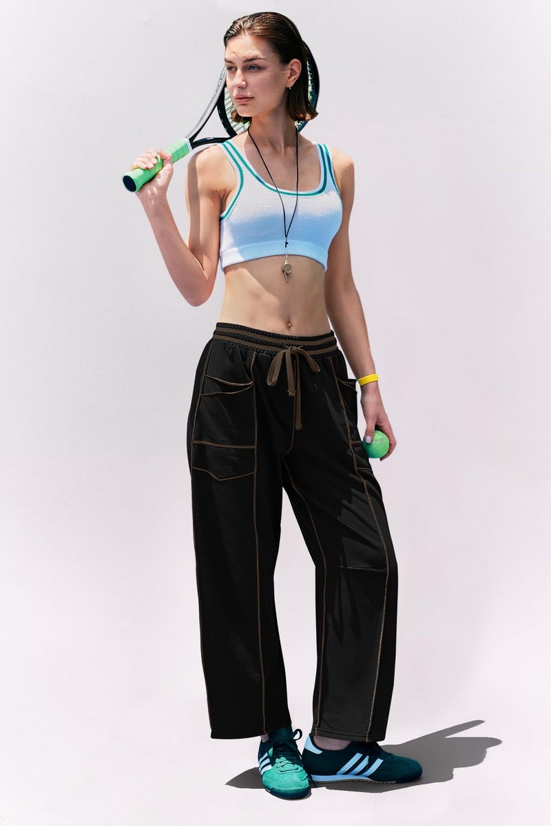 Panadila Womens Barrel Pants Drawstring Wide Leg Sweatpants Baggy Summer Lounge Pants Casual Beach Trousers (Black,XS) - Image 5