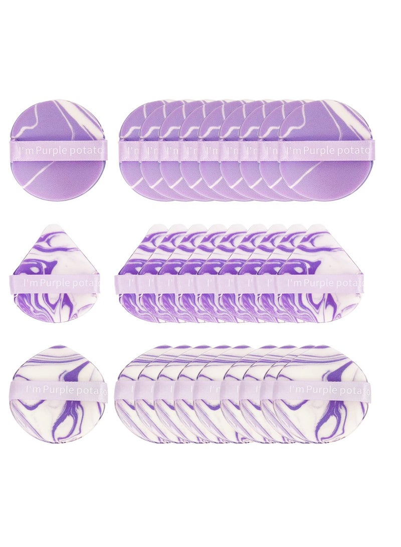 KASTWAVE 30 Pcs Powder Puff, Use for Dry and Wet, Purple Double Side Air Cushion Powder Puff, Soft Makeup Beauty Facial Smooth Powder Puff, Cosmetics Blush Applicators Sponges, 3 Shapes - Image 1