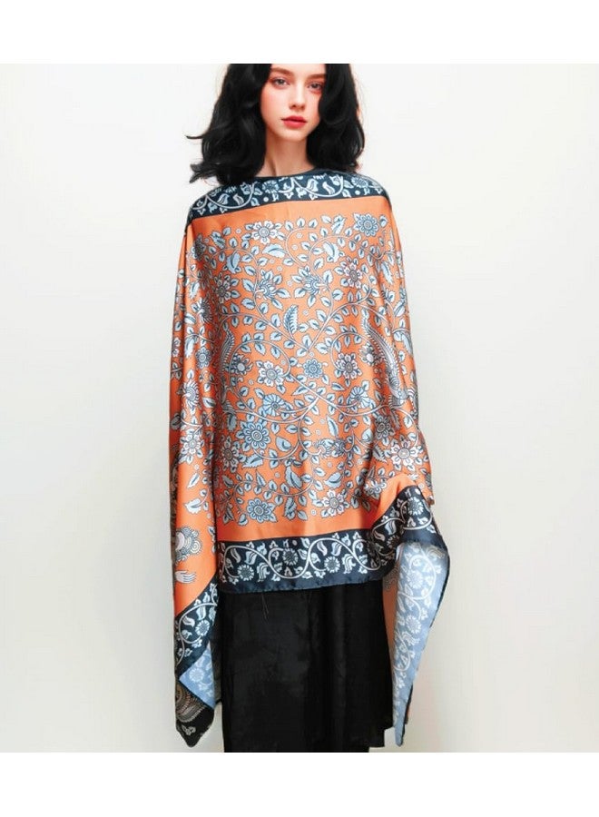 MaatirDesigns Orange Kalamkari Peacocks in a Garden Soft Vegan Silk Stole Dupatta - Image 3
