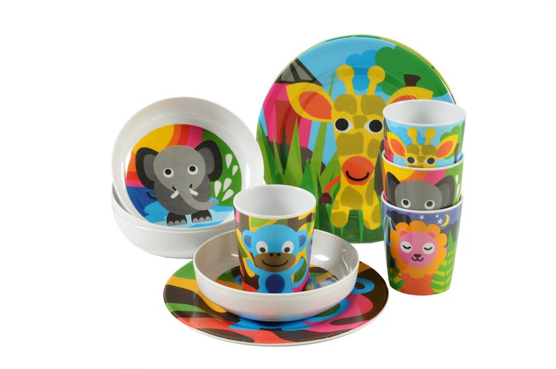 French Bull 4pc Kids Feeding Melamine Tableware Flatware BPA Free Dishwasher Safe, Durable, 4 Count (Pack of 1) Plate Set (Jungle) - Image 3