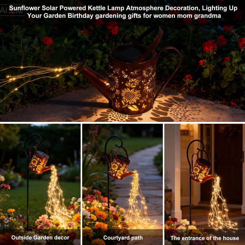 ZKLiLi Sunflowers Solar Lights Outdoor Garden Sunflower Gifts, Gardening Gifts, Solar Watering Can Lantern for Garden, Patio, Yard, Pathway Lantern Plant Decoration - Image 2