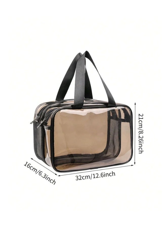Large Waterproof Clear Travel Bag for Toiletries - Transparent Makeup Bag with Double Zipper Design - Compliant Carry-On for Men and Women