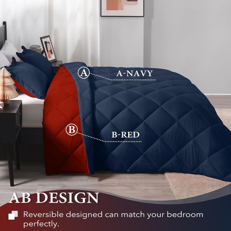 downluxe Twin Comforter Set - Red and Navy Twin Comforter, Soft Bedding Sets for All Seasons -2 Pieces - 1 Comforter (66"x92") and 1 Pillow Sham(20"x26") - Image 4