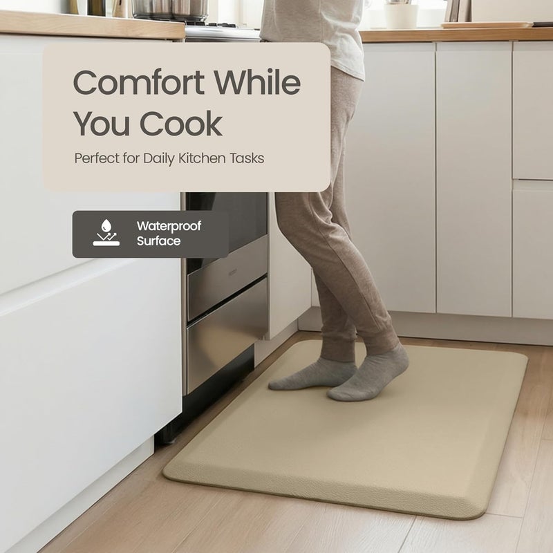 More Decor Anti Fatigue Kitchen Mats for Floor | Padded Kitchen Rugs | Non Slip, Cushioned Standing Desk Mat | Waterproof Floor Mat for Home and Office | 17.3" x 28" X 0.47", Beige, 1-Pack | More Décor - Image 5