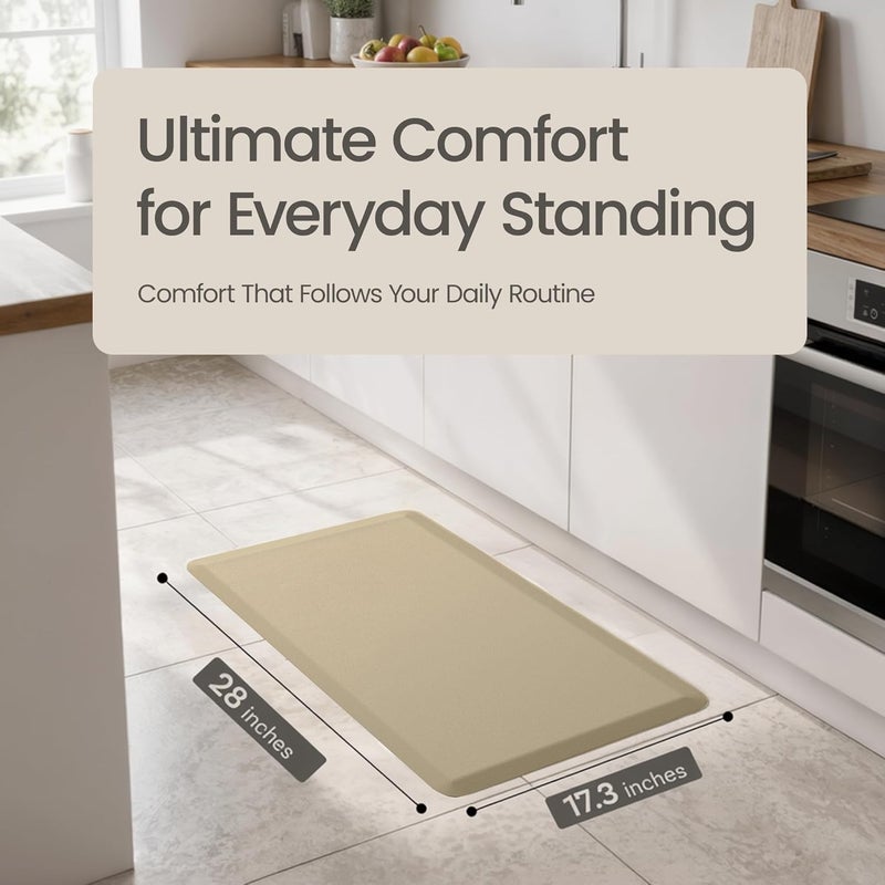 More Decor Anti Fatigue Kitchen Mats for Floor | Padded Kitchen Rugs | Non Slip, Cushioned Standing Desk Mat | Waterproof Floor Mat for Home and Office | 17.3" x 28" X 0.47", Beige, 1-Pack | More Décor - Image 2