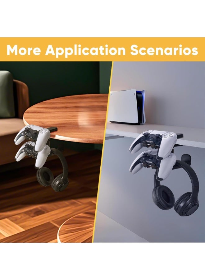 DIOTTI 3-in-1 Under Desk Headphone Stand with Adjustable Clamp Mount, 2 Controller Slots & 1 Headset Universal Holder Stand, Rotatable Hook Rack & Cable Organizer, for Home Gaming Xbox PS5 (Black) - Image 5