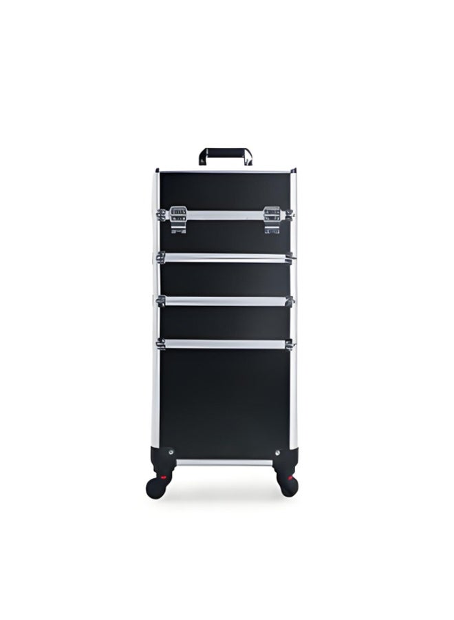 4-Tier Professional Makeup Box, حالة ماكياج فنان ماكياج, بكرات, مقابض وقضبان سحب, حالة قطار مستحضرات التجميل المحمولة ذات القدرة الكبيرة, حالة مستحضرات التجميل للسفر والخارج - Image 1