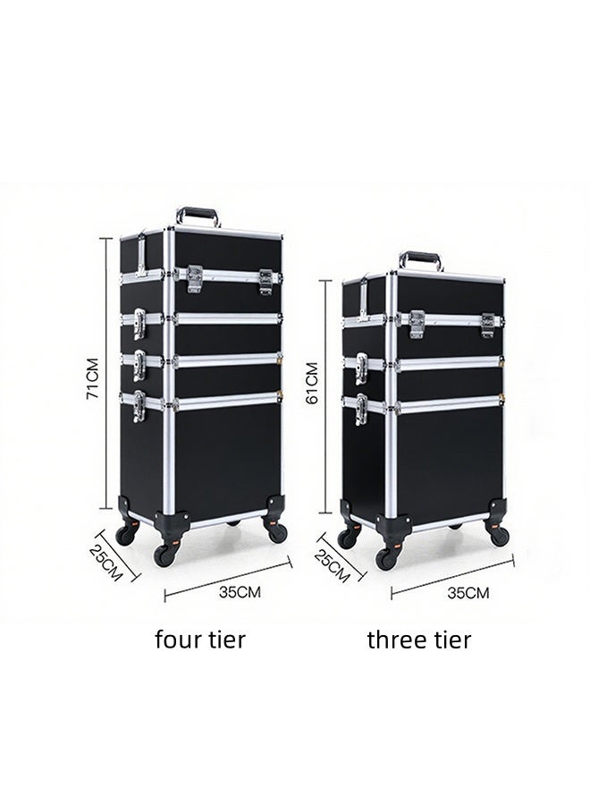 4-Tier Professional Makeup Box, حالة ماكياج فنان ماكياج, بكرات, مقابض وقضبان سحب, حالة قطار مستحضرات التجميل المحمولة ذات القدرة الكبيرة, حالة مستحضرات التجميل للسفر والخارج - Image 2