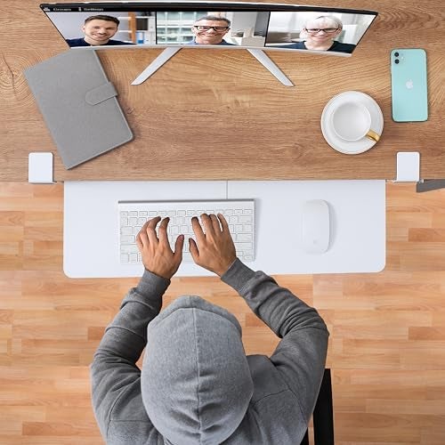 ETHU Keyboard Tray Under Desk, 26.77" X 11.81" Large Size Keyboard Tray with C Clamp-on Mount Easy to Install, Computer Keyboard Stand, Ergonomic Keyboard Tray for Home and Office(White) - Image 5