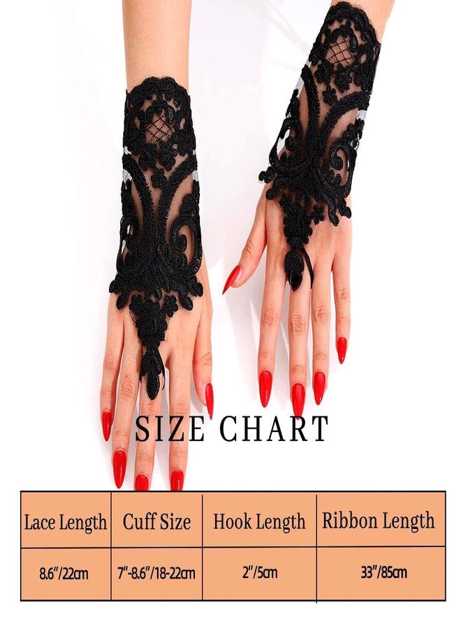 Aularso Women's Feather Lace Floral Short Fingerless Fancy Dress Gloves for Costume (Black, One Size) - Image 5