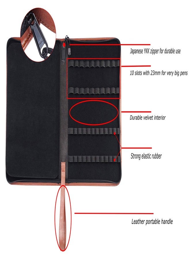 Lanxivi Coffee Cowhide Leather Fountain Pen Case for Various Size Pens, 46 Slot Display Holder Bag - Image 2