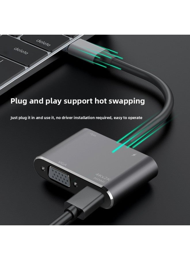 Type-c To Hdmi+vga Four-in-one High-definition Adapter Cable Conversion Hub Hub 4-in-1 TYPEC Docking Station-Color:TYPE-C To HDMIVGAPDUSB3.0 - Image 2