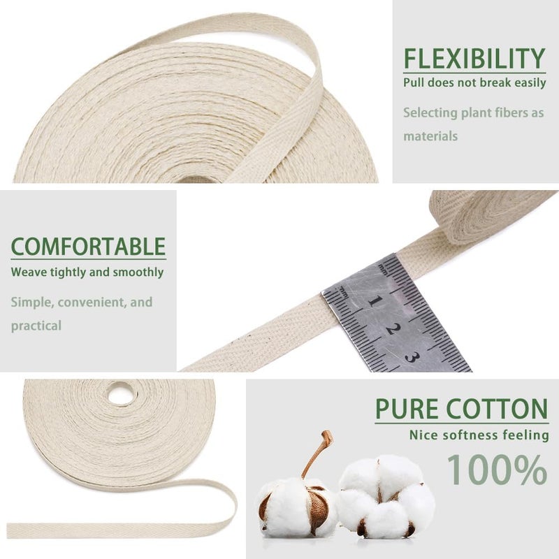 SEMINI 100% Natural Cotton Beige Twill Tape 22 Yards 3/8'' Herringbone Webbing Ribbon for Edge Binding Sewing Dressmaking Craft (Twill Beige, 3/8'' 22yards) - Image 3