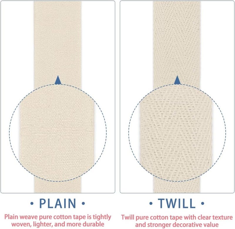 SEMINI 100% Natural Cotton Beige Twill Tape 22 Yards 3/8'' Herringbone Webbing Ribbon for Edge Binding Sewing Dressmaking Craft (Twill Beige, 3/8'' 22yards) - Image 4