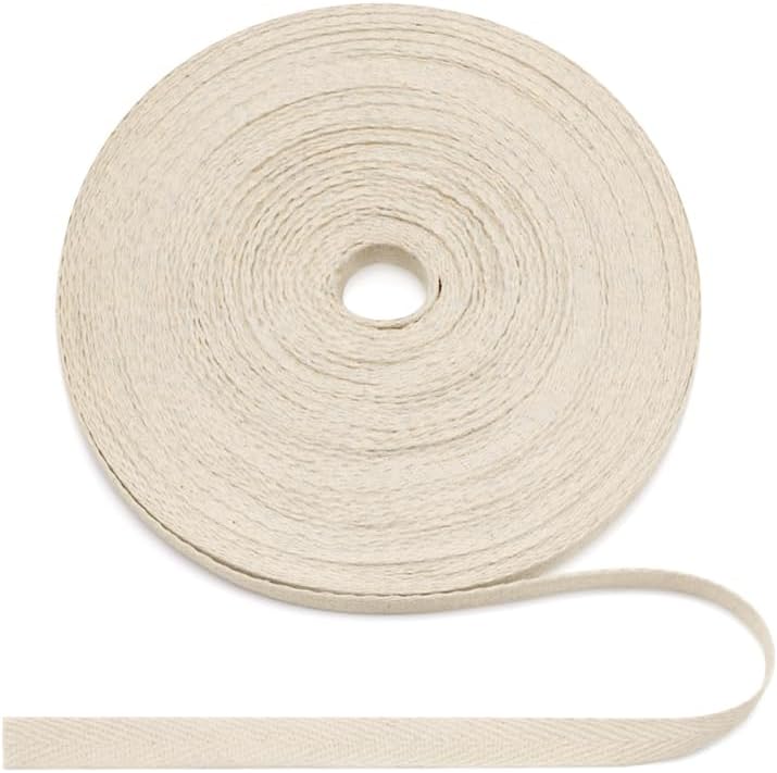 SEMINI 100% Natural Cotton Beige Twill Tape 22 Yards 3/8'' Herringbone Webbing Ribbon for Edge Binding Sewing Dressmaking Craft (Twill Beige, 3/8'' 22yards) - Image 1