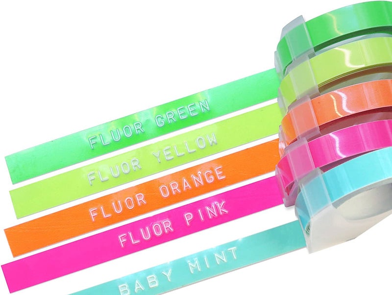 oddpod ™ 5 PCS Motex Original Embossing Label Maker Tapes Refill for DIY, Scrapbooking & Craft 9mm x 3M - Fluoro Green - Image 2