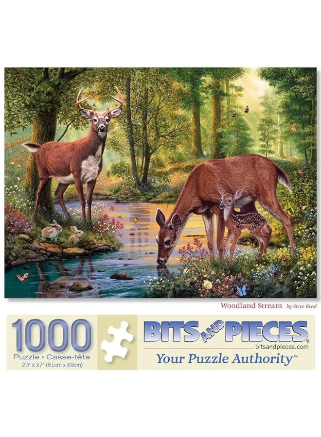 Bits and Pieces - 1000 Piece Jigsaw Puzzle for Adults 20" x 27" - Woodland Stream - 1000 pc Deer Stream Forest Tree Flower Nature Water Animals Woods Jigsaw by Artist Steve Read - Image 3