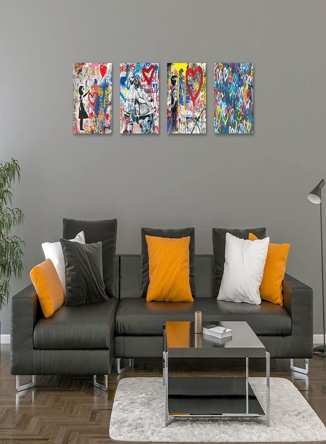 Biufo Banksy Canvas Wall Art Prints Pop Graffiti Street Art Pictures for Bedroom Living Room Wall Decor (12"x12"x4Pcs) - Image 2