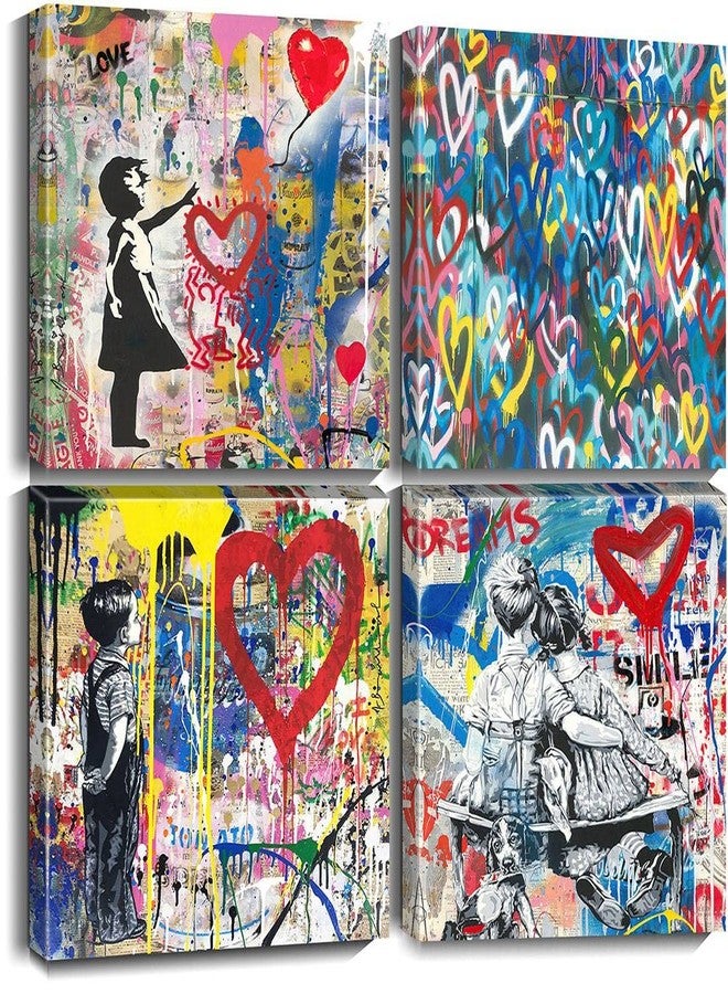 Biufo Banksy Canvas Wall Art Prints Pop Graffiti Street Art Pictures for Bedroom Living Room Wall Decor (12"x12"x4Pcs) - Image 1
