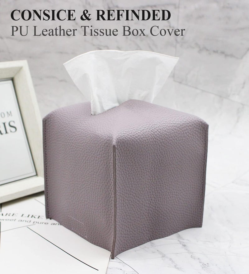 Livelab Tissue Box Cover, Square Decorative PU Leather Tissue Box Holder Modern Tissue Case Facial Paper Organizer Dispenser for Bathroom, Vanity Countertop, Night Stand, Desk 5X5X5'' | Light Purple - Image 4