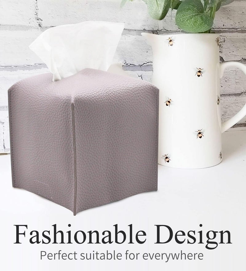 Livelab Tissue Box Cover, Square Decorative PU Leather Tissue Box Holder Modern Tissue Case Facial Paper Organizer Dispenser for Bathroom, Vanity Countertop, Night Stand, Desk 5X5X5'' | Light Purple - Image 2
