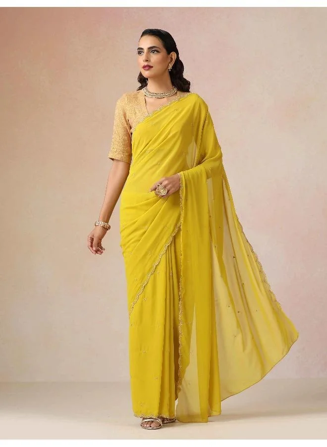 trueBrowns trueBrowns Lime Georgette Embroidered Saree With unstitched Blouse