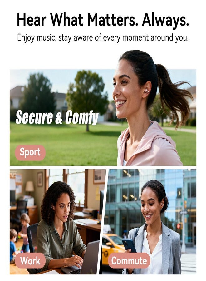 Kinglucky Upgraded Clip-On Earbuds Comfortable fit & Crystal-Clear Sound, 50H Playtime Open Ear Buds Bluetooth 6.0 Wireless Headphones for Women & Kids Ideal for Small Ears,Sports,Glasses Rose Gold - Image 4